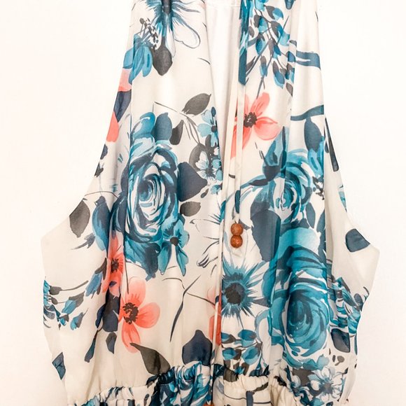 Blue and Ivory Floral Print Maxi Dress - Large - Picture 4 of 4